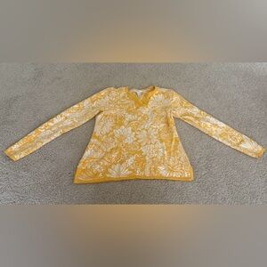 Floral Jacquard Split-Neck Yellow Top Size S (Brand: Isaac Misrahi Live!)